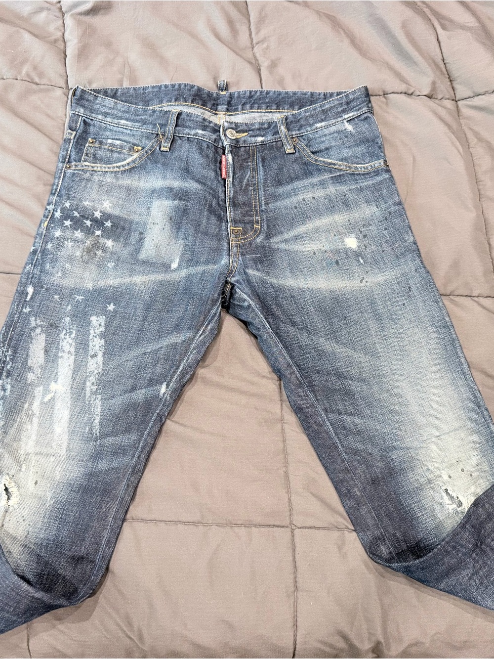 DSQUARED2 Men's Blue Slim Straight Jeans Distressed Details (American flag).